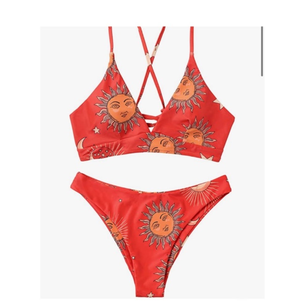 Sun, Moon, and Stars red/orange bikini siz…